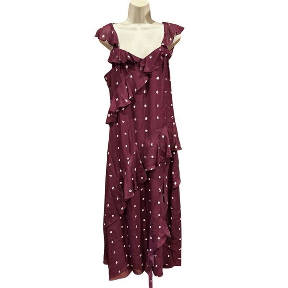 Jason Wu Paint Dot Silk Chiffon Midi-Dress in Burgundy Multi NWT Size 12 - Picture 7 of 11